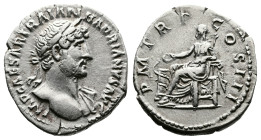 Hadrian, 117-138 AD. AR Denarius (19 mm, 3,10 g.) Rome, circa. 119- 120 AD. IMP CAESAR TRAIAN HADRIANVS AVG Laureate bust of Hadrian to right, with sl...