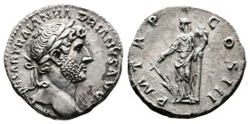 Hadrian, 117-138 AD. AR Denarius (17 mm, 3,05 g.). Rome, 120-121 AD. IMP CAESAR TRAIAN HADRIANVS AVG Laureate bust of Hadrian to right, with slight dr...