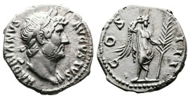 Hadrian, 117-138 AD. AR Denarius (18 mm, 3,21 g.). Rome, 126-127 AD. HADRIANVS AVGVSTVS Laureate head of Hadrian to right, with slight drapery on his ...