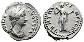 Sabina, 128-137 AD. AR Denarius. (18 mm, 3,16 g.). Rome, 137 AD. SABINA AVGVSTA, draped bust of Sabina right, wearing stephane, hair in a plait behind...