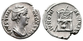 Faustina I, 138-141 AD. AR Denarius. (18 mm. 3,19 g.). Rome, struck after 141 AD. FAVSTINA AVGVSTA, diademed and draped bust of Faustina I right. Rev....
