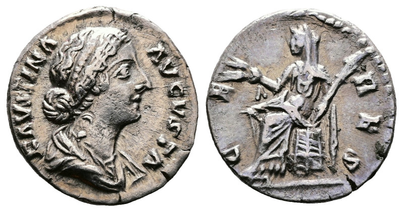 Faustina II, 147-176 AD. AR Denarius (18 mm, 3,14 g.) Rome. FAVSTINA AVGVSTA. Dr...
