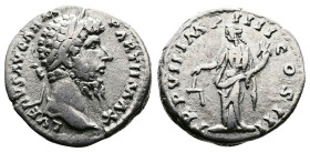 Lucius Verus, 161-169 AD. AR Denarius (18 mm, 3,14 g.). Rome, 167-168 AD. L VERVS AVG ARM PARTH MAX Laureate head of Lucius Verus to right. Rev. TR P ...