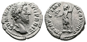 Commodus, 177-192 AD. AR Denarius (18mm, 3,06 g.). Rome, 184-185 AD. COMM ANT AVG P BRIT, laureate head of Commodus right. Rev. P M TR P X IMP VII-COS...