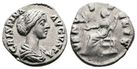 Crispina, AR Denarius ( 17mm, 3,09 g.). Rome, 178-191 AD. CRISPINA AVGVSTA, draped bust of Crispina to right. Rev. VENVS FELIX, Venus seated to left, ...