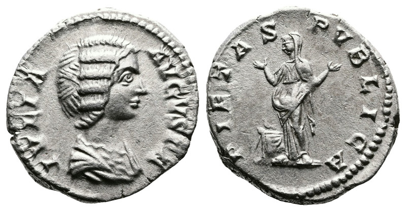 Julia Domna, 193-211 AD. AR Denarius. (18 mm, 3,24 g.). Rome, 196-211 AD. IVLIA ...