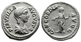 Plautilla, Augusta, 202-205 AD. AR Denarius (19 mm, 3,08 g.). Rome, 202-203 AD. PLAVTILLA AVGVSTA Draped bust of Plautilla to right. Rev. CONCORDIA AV...