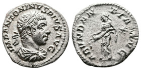 Elagabalus, 218-222 AD. AR Denarius (18 mm, 2,88 g.). Rome, 220-221 AD. IMP ANTONINVS PIVS AVG Draped and cuirassed bust of Elagabalus to right. Rev. ...