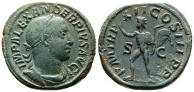 Severus Alexander, 222-235 AD. AE Sestertius (31 mm, 22,77 g.). Rome, 234 AD. IMP ALEXANDER PIVS AVG Laureate, draped and cuirassed bust of Severus Al...