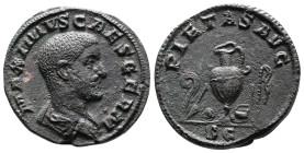 Maximus, Caesar, 235/6-238 AD. AE As (25 mm, 11,15 g.). Rome, 236-238 AD. MAXIMVS CAES GERM Bare-headed and draped bust of Maximus to right, seen from...