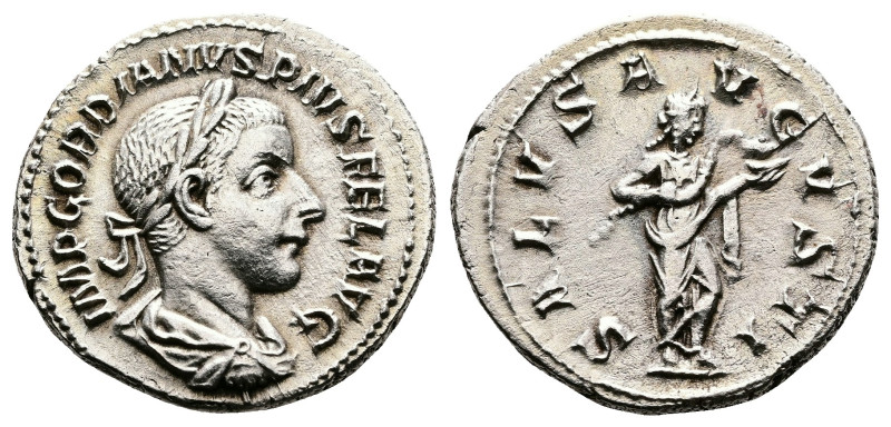 Gordian III, 238-244 AD. AR Denarius (20 mm, 3,58 g.). Rome, 240 AD. IMP GORDIAN...