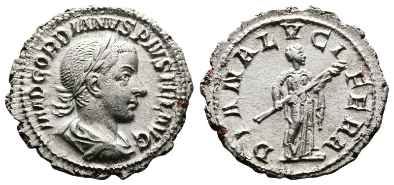 Gordian III, 238-244 AD. AR Denarius (20 mm, 2,39 g.) Rome mint, struck 241-2 AD...
