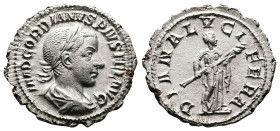 Gordian III, 238-244 AD. AR Denarius (20 mm, 2,39 g.) Rome mint, struck 241-2 AD. IMP GORDIANVS PIVS FEL AVG, laureate, draped and cuirassed bust righ...