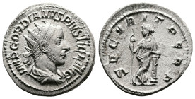 Gordian III 238-244 AD. AR Antoninianus (22mm, 4.73 g.), Rome, 243-244 AD. IMP GORDIANVS PIVS FEL AVG Radiate, draped and cuirassed bust of Gordian to...