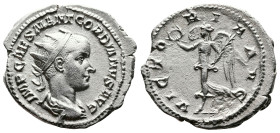 Gordian III, 238-244 AD. AR Antoninianus (22 mm, 4,48 g.). Antioch, 239 AD. IMP CAES M ANT GORDIANVS AVG Radiate, draped and cuirassed bust of Gordian...