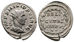 Philip I 'the Arab',244–249 AD. AR Antoninianus. (24 mm, 3,50 g.). Rome. IMP PHILIPPVS AVG, radiate, draped and cuirassed bust right. Rev. FELI-CITAS-...