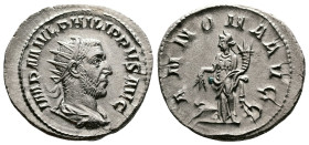 Philip I 'the Arab'. 244 – 249 AD. AR Antoninianus. (23 mm, 4,81 g.). Rome, 244-247 AD. IMP M IVL PHILIPPVS AVG, radiate, draped and cuirassed bust ri...