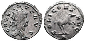 Gallienus, 253 - 268 AD. Silvered Bronze Antoninianus. (21 mm, 2,47 g.). Rome, 260-268 AD. GALLIENVS AVG, radiate head of Gallienus right. Rev. SOLI C...