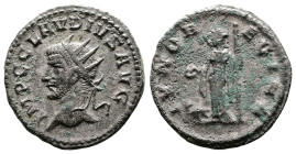 Claudius II Gothicus, 268-270 AD. Silvered Bronze Antoninianus (20,5mm, 3,44g.) Antioch. IMP C CLAVDIVS AVG. Radiate head of Claudius II left. Rev. AE...