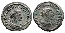 Aurelian and Vabalathus, 270-275 AD. Silvered Bronze Antoninianus (20,5mm, 3,79g.) Antioch. IMP C AVRELIANVS AVG, radiate, cuirassed bust of Aurelian....