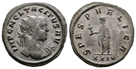Tacitus, 275-276 AD. Silvered Bronze Antoninianus (22 mm, 3,17 g.). Rome, November-December 276 AD. IMP C M CL TACITVS AVG Radiate bust of Tacitus to ...