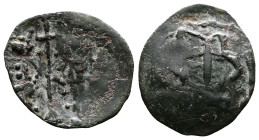 Second Empire, Ivan Aleksandar, 1331–1371 AD. AE Trachy (18 mm, 0,92 g.). Veliko Turnovo mint. Large (АΛЄ) and (ЦAP) monograms; barred macron above. R...