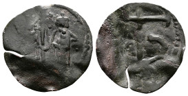 Second Empire, Ivan Aleksandar, 1331–1371 AD. AE Trachy (19 mm, 0,81 g.). Veliko Turnovo mint. Large (АΛЄ) and (ЦAP) monograms; barred macron above. R...
