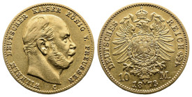 Prussia, Wilhelm I, 1861-1888, Gold 10 Mark (3,94 g.). 1873 C. Jaeger 242. About extremely fine.
