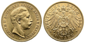 Prussia, Wilhelm II, 1888-1918. Gold 10 Mark (3,99 g.). 1904 A Jaeger 251. About extremely fine.