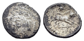 Celtic Britain. The Atrebates – South of the Thames. Verica, c. 10-40. AR unit (13mm, 1.09g, 12h). Verica Smiley type. Two crescents, four pellets at ...