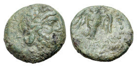 Italy, Lucania, Velia, 4th-2nd centuries BC. Æ (13mm, 2.10g, 1h). Laureate head of Zeus r. R/ Owl standing facing, wings spread. HNItaly 1326; SNG ANS...