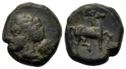 Sicily, Eryx, c. 330-260 BC. Æ Onkia(?) (15,2mm, 5g). Head of female l. R/ Horse prancing r. CNS I, 20; HGC 2, 328.