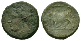 Sicily, Syracuse. Hieron II (275-215 BC). Wreathed head of Kore to l. R/ Bull butting to l; club and M above. CNS II, 192; HGC 2, 1469.