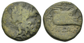 Macedon, Amphipolis, c. 187-168/7 BC. Æ (17,4mm, 5.3g). Laureate head of Zeus r. R/ Prow of galley r.; monogram to l. and r.. Mouchmov 5997; SNG ANS 1...