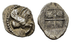 Macedon. Argilos, c. 495-478/7 BC. AR Hemiobol (9mm, 0.32g). Forepart of Pegasos to r., with curved wing. R/Quadripartite incuse square. Good VF.