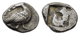 Macedon, Eion, c. 500-437 BC. AR Obol (10,3mm, 1g). Goose standing r,, head left. R/ Incuse square.