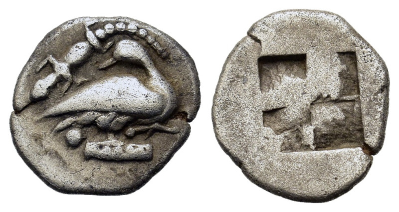 Macedon, Eion, c. 460-400 BC. AR Obol (12,5mm, 1.1g). Goose standing to right, h...