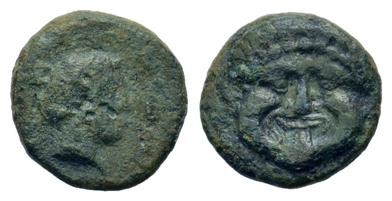 Macedon, Neapolis, c. 424-350 BC. Æ (10,7mm, 1.1g). Facing gorgoneion / Head of ...