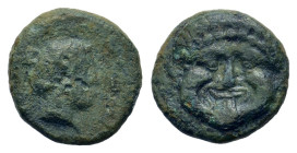 Macedon, Neapolis, c. 424-350 BC. Æ (10,7mm, 1.1g). Facing gorgoneion / Head of a nymph right; star behind. SNG ANS 460.