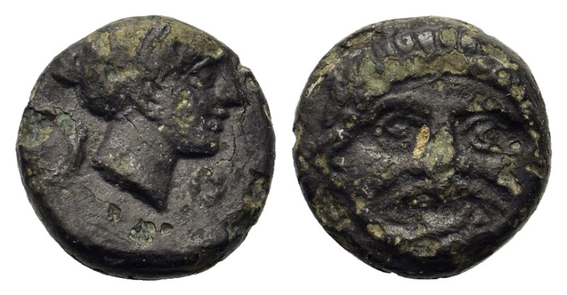 Macedon, Neapolis, c. 375-350 BC. Æ (10,4mm, 1.3g). Facing gorgoneion, with tong...
