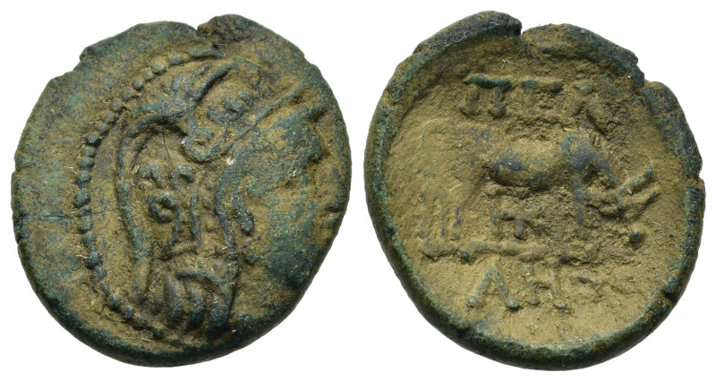 Macedon, Pella, after 148 BC. Æ (18,4mm, 4g). Helmeted head of Athena to r. R/Ox...