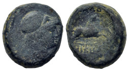 Macedon. Thessalonica (187-131 BC). Æ (16,2mm, 8g). Head of Athena r. R/ ΘΕΣΣΑΛΟΝΙΚHΣ. Horse galloping r.; below, thunderbolt. SNG ANS 770-2 var. (min...