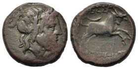 Macedon, Thessalonica, c. 187-131 BC. Æ (20mm, 7g). Head of Zeus right. R/ Bull r. SNG ANS 778 var.