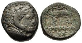 Kings of Macedon. Alexander III 'the Great' (336-323 BC). Æ (18,2mm 5,60g). Uncertain mint in Macedon, circa 325-310. Head of youthful Herakles to rig...