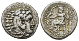 Kings of Macedon. Alexander III (336-323 BC). AR Drachm (17,7mm, 4.1g). Lifetime issue. Miletos, circa 325-323 BC. Head of Herakles right, wearing lio...