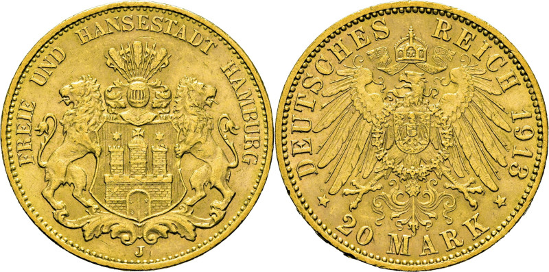 ALEMANIA-HAMBURGO. Hamburgo. 20 marcos. 1913 J. KM618. 7´98 g. Casi SC-, restos ...