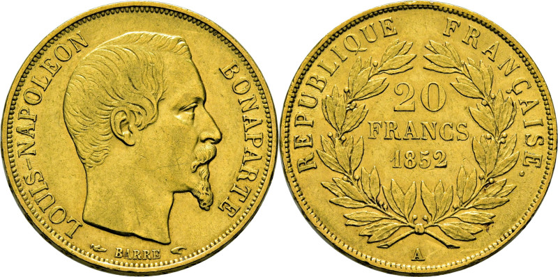 FRANCIA. Luis Napoleón. París. 20 francos. 1852 A. KM774. 6´41 g. Alguna fina ra...