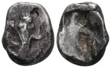 GREEK COINS
ACHAEMENID EMPIRE.Time of Darios I to Xerxes II.(485-420 BC).Sardes.Siglos.
Obv : Persian king in kneeling-running stance right, holding s...