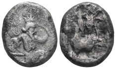 GREEK COINS
ACHAEMENID EMPIRE.Time of Darios I to Xerxes II.(485-420 BC).Sardes.Siglos.
Obv : Persian king in kneeling-running stance right, holding s...