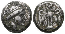 Greek
Pontos. Amisos.
Drachma (silver). Approx. 300 - 125 BC
Obverse: Head of Hera-Tyche with mural crown to the right.
Reverse: Owl with spread wings...